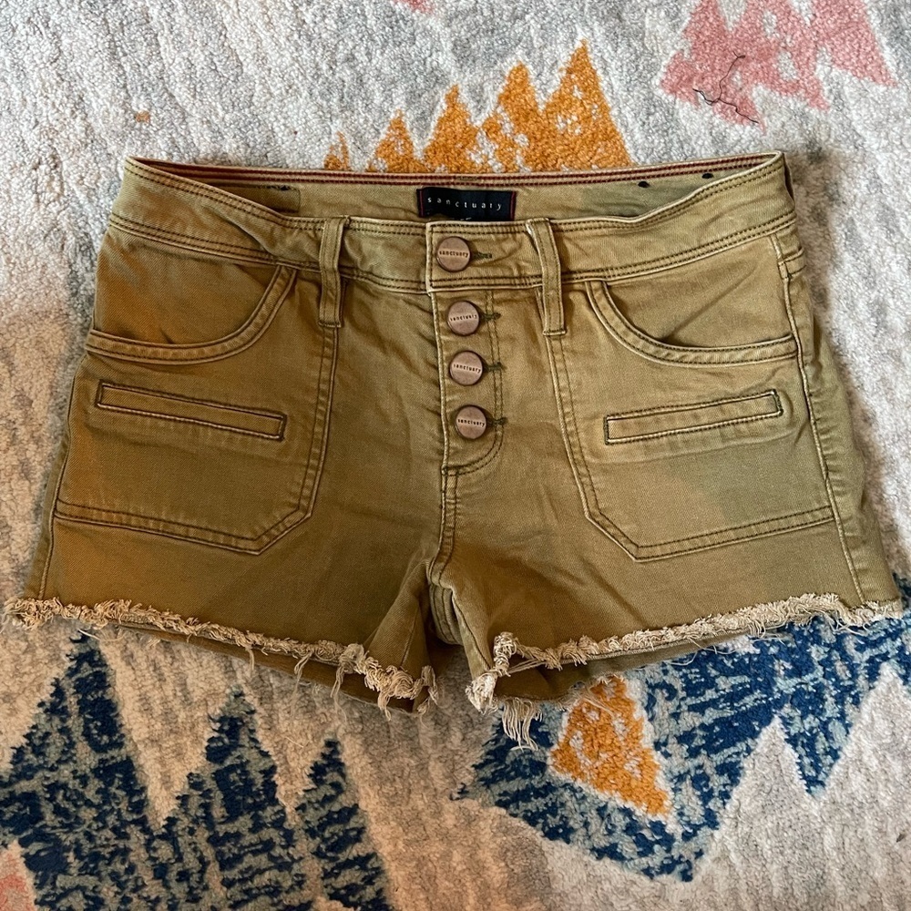 NWOT Sanctuary Olive Denim Micro Shorts 26 - Picture 2 of 4